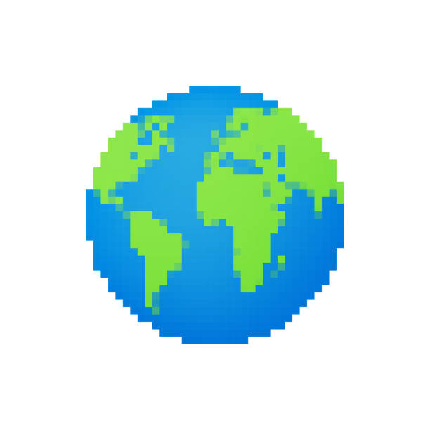 istock Set Earth globes isolated on white background. Pixel style planet Earth icon. Vector stock illustration. 1362444093