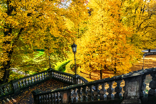 View on Stairway at Angel of peace in Autumn, Munich, Germany