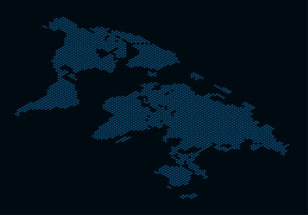 World map formed by dots. Dotted earth map. Isometric dotted earth map. World map formed by dots. Global map with continents like africa, america, eurasia, europe asia and australia. Dots on dark background. Vector illustration. Europa stock illustrations