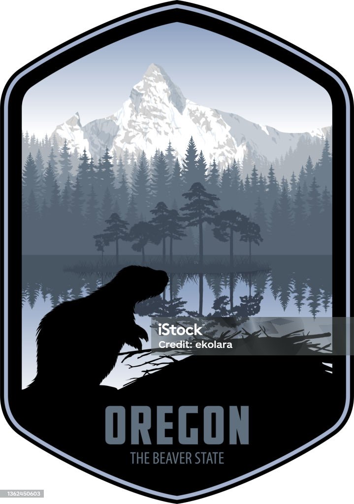 Oregon Vector Graphics Oregon Vector Label With Beaver Stock Illustration - Download Image Now ...