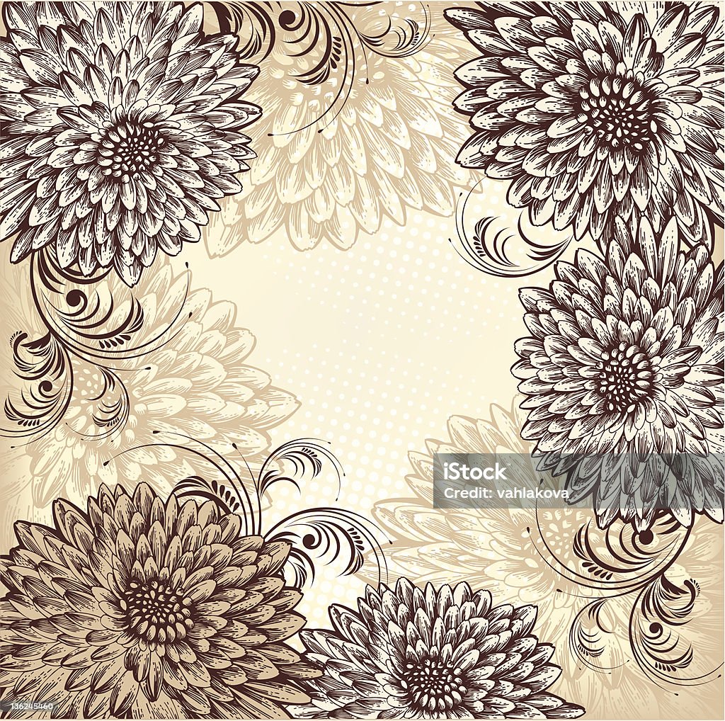 chrysanthemums Hintergrund mit blühenden Blumen, hand-Zeichnung. Vektor. - Lizenzfrei Abstrakt Vektorgrafik