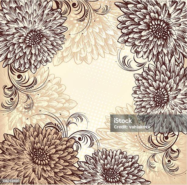 Chrysanthemums Hintergrund Mit Blühenden Blumen Handzeichnung Vektor Stock Vektor Art und mehr Bilder von Abstrakt