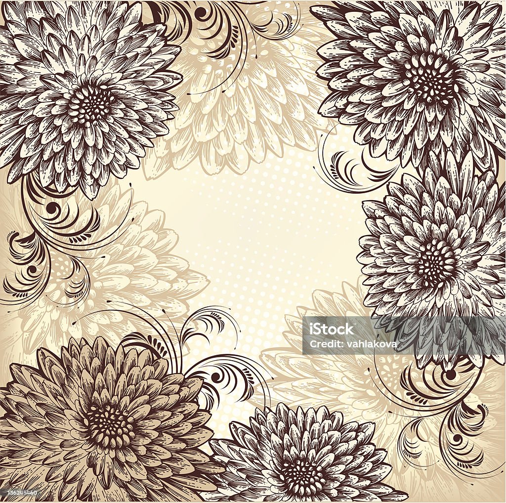 Desabrochar fundo Floral com crisântemos de desenho à mão. Vetor. - Vetor de Abstrato royalty-free