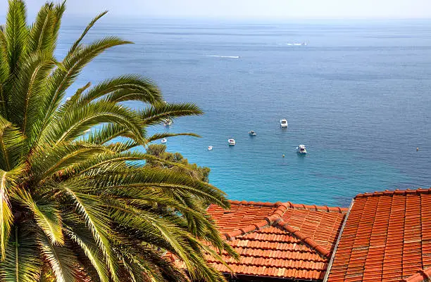 Mediterranean sea view from mountain, Cote'd Azur.
