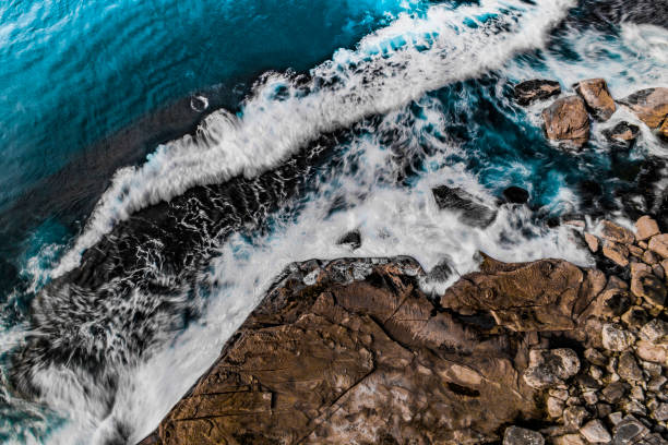 Stylized Long Exposure Drone Shot of Shelly Headland Waves