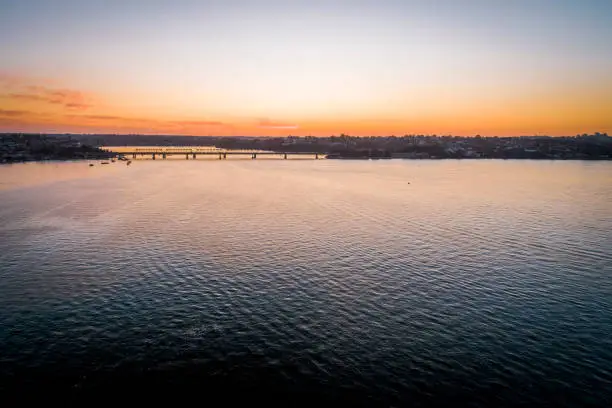 Drone Shot of Tom Uglys Bridge at Sunset