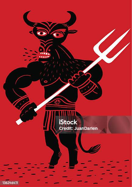 Minotaur With Trident Stock Illustration - Download Image Now - Minotaur, Greek Mythology, Greece