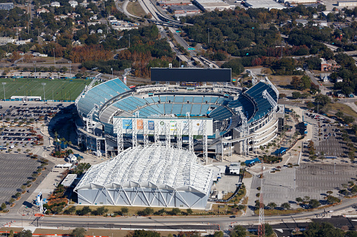 Aerial view of TIAA Bank Field Jacksonville Florida photograph taken Dec 2021
