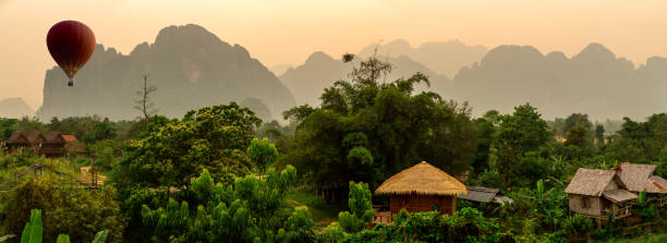 istock Hot air balloon at sunset, Vang Vieng Laos 1362467674