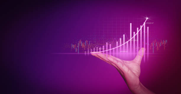 Businessman holding investment finance chart stock market business stock photo