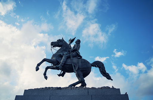 London, United Kingdom - June 22, 2018: UK Field Marshal Earl Haig Memorial bronze statue in city of Westminster made by Alfred Hardiman in 1937