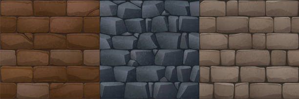 Textures of stone bricks walls vector art illustration