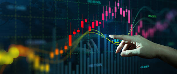 指タッチ記号のストックグラフ。オンライン取引と投資の成長チャート。 - candlestick holder chart forex graph ストックフォトと画像