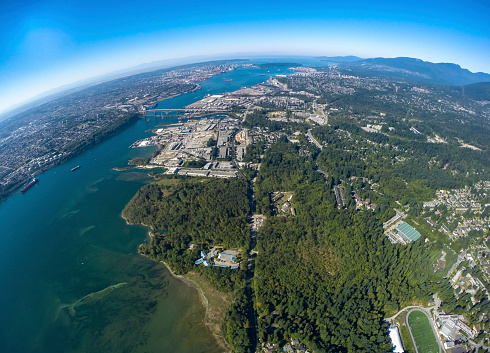 Stock aerial photo of Burrard Inlet, North Vancouver, BC, Canada
