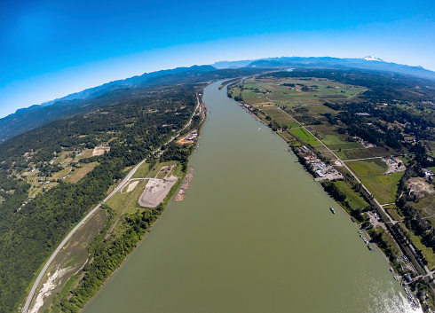 Stock aerial photo of the Fraser Valley and Fraser River, BC, Canada