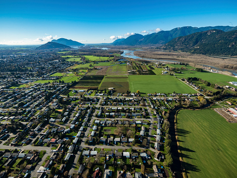 Stock aerial photo of Chilliwack township, Canada