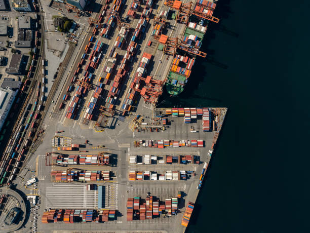 stock aerial photo of vancouver shipping port, canada - burrard inlet bildbanksfoton och bilder