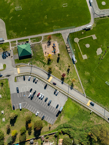 Stock aerial photo of Pitt Meadows Athletic Park, Canada