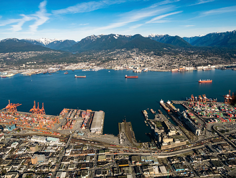 Stock Aerial Photo of Port of Vancouver and North Vancouver  , Canada