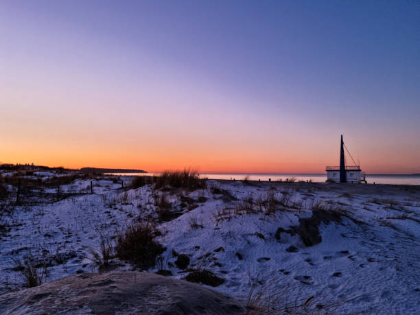 istock Snow-covered beach by the sea 1362487239