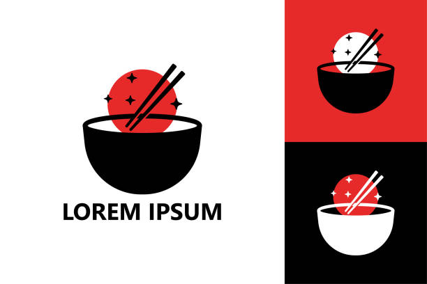 ilustraciones, imágenes clip art, dibujos animados e iconos de stock de vector de diseño de plantilla de logotipo de comida de tazón japonés - comida japonesa