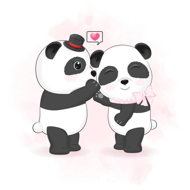 Cute Couple Panda Valentines Day Concept Illustration Stock Illustration -  Download Image Now - iStock