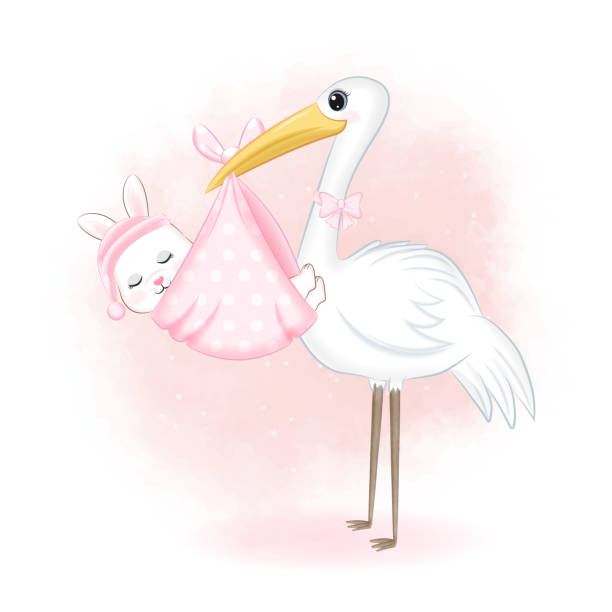 istock Stork carrying baby Rabbit, newborn concept illustration 1362492271