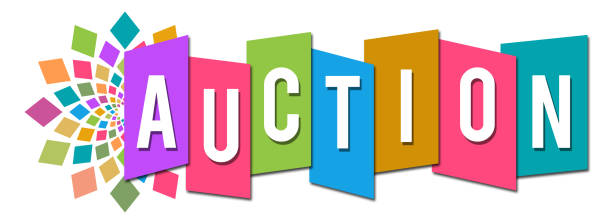 Auction Circular Professional Colourful Auction text written over colorful background. auction stock illustrations