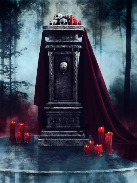 istock Gothic monument with skulls and candles 1362494494