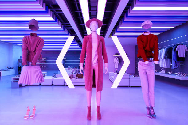 shopping in realtà aumentata con tecnologie di simulazione della visualizzazione dei capi - fashion foto e immagini stock