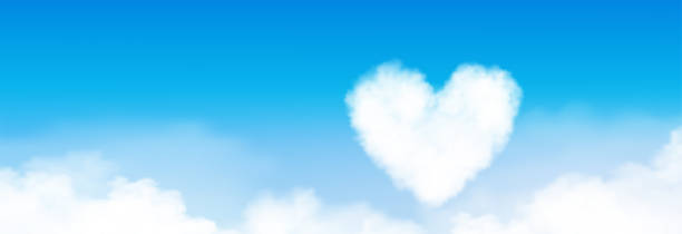 istock Blue sky with heart shape, altostratus cloud background,Vector Cartoon sky with cirrus cloud,Concept Valentines day and love for holiday season,Backdrop Wide Horizon banner morning in spring, summer 1362495694