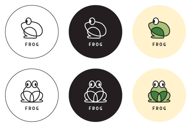 Simple and cute frog line logo vector Simple and cute frog line logo vector set frog illustrations stock illustrations