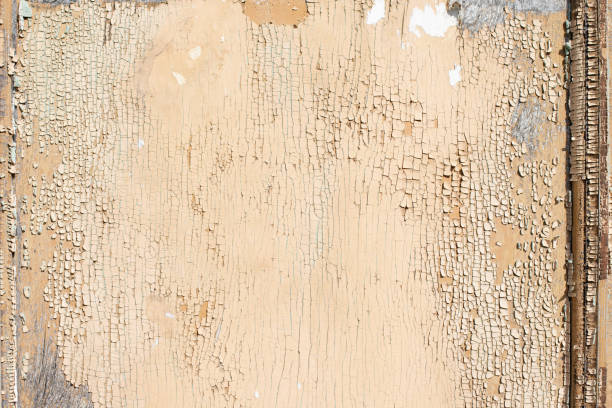 ヴィンテージの木のテクスチャの背景。茶色の白い塗料を剥がした古い木製の壁やドア。 - peeling paint wall white ストックフォトと画像