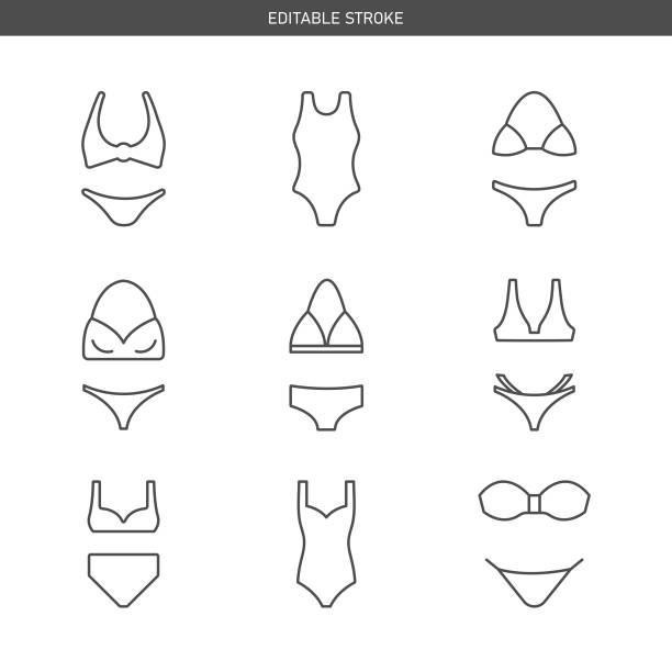 bikini icon set vektor design. - badeanzug stock-grafiken, -clipart, -cartoons und -symbole