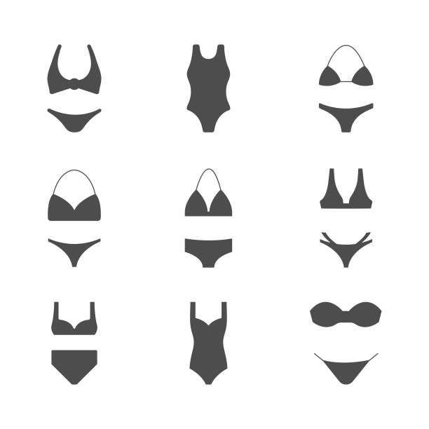 비키니 아이콘 세트 벡터 디자인. - bikini bikini top swimwear isolated stock illustrations