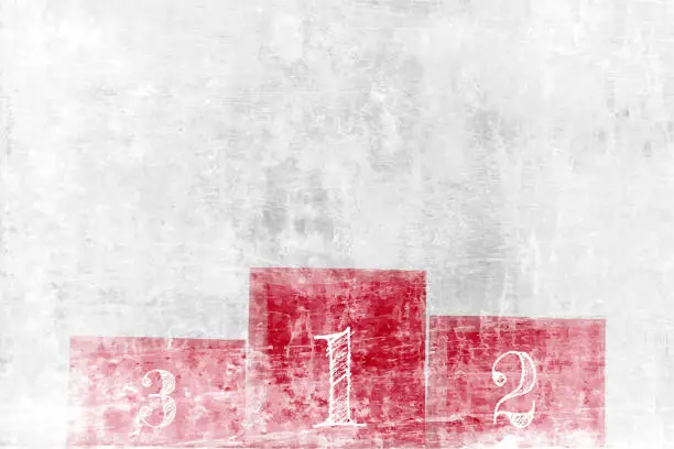 Vector illustration of Faded old rustic dirty weathered grungy light grey or white colored wall grunge textured effect horizontal grayscale vector backgrounds or wallpaper with red blocks with text numbers 1 2 3