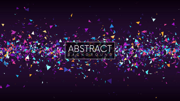 Futuristic flowing colorful glowing triangular fragments Abstract background with flowing colorful glowing triangular fragments. Futuristic header or banner with sharp debris of abstract broken glass. Vector background abstract sharp stock illustrations