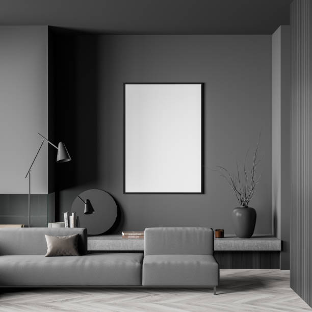 istock Mockup frame on wall in grey living room 1362511833