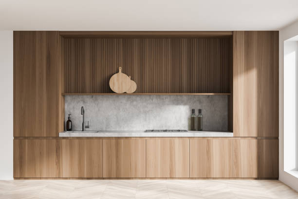 istock Close view on bright kitchen room interior with wall 1362511909