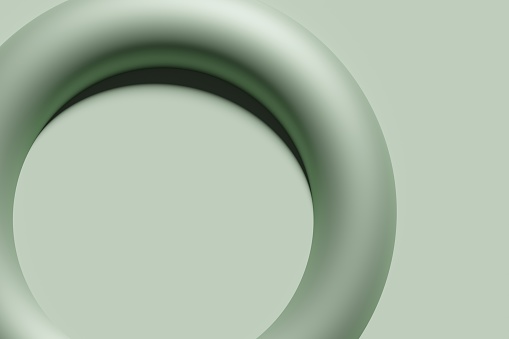 3d render of basil green metallic torus on a green color of the year 2022 background
