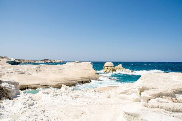 White cliffs of Sarakiniko beach, Milos, Greece stock photo