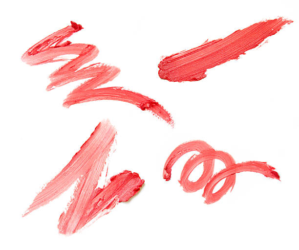 set of four red lipstick smears on white background - lipstick bildbanksfoton och bilder