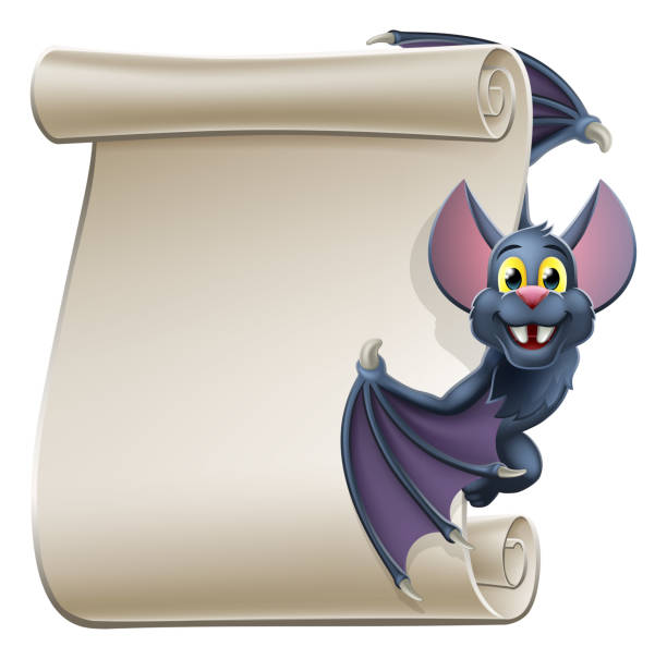 halloween vampire bat cartoon character scroll - bat cartoon halloween wing stock illustrations