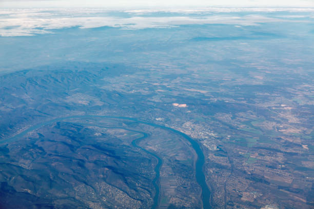 istock Aerial view of mountains and rivers 1362516475