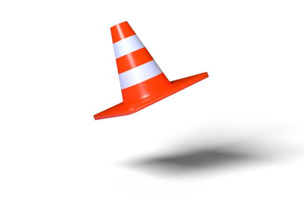 3d render illustration orange plastic traffic cone isolated on white background. Realistic orange road cone with stripes icon.