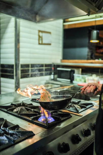 istock Flames in Frying Pan And Chef's Special Meals 1362520854
