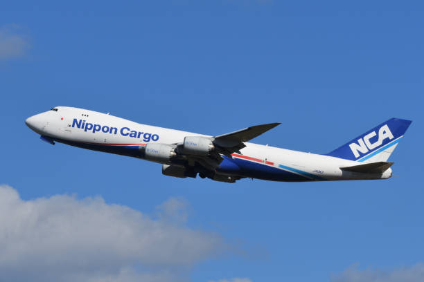 Nippon Cargo Airlines (NCA) Boeing B747-8F (JA13KZ) freighter. Chiba, Japan - October 29, 2021:Nippon Cargo Airlines (NCA) Boeing B747-8F (JA13KZ) freighter. nippon cargo airlines photos stock pictures, royalty-free photos & images