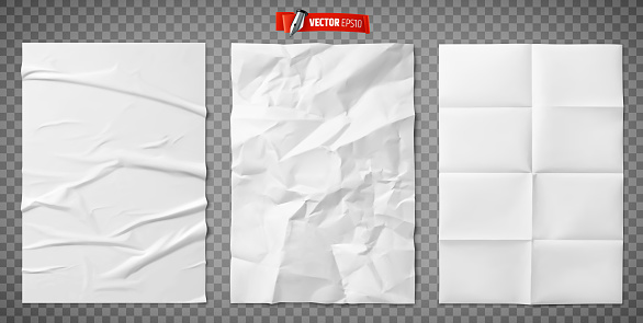 Vector realistic illustration of white paper textures on a transparent background.
