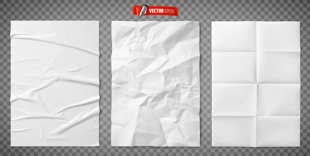Vector realistic paper textures Vector realistic illustration of white paper textures on a transparent background. wrinkled stock illustrations