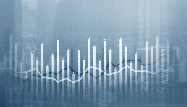 istock Histogram and lines economic chart on modern architecture background 1362523345